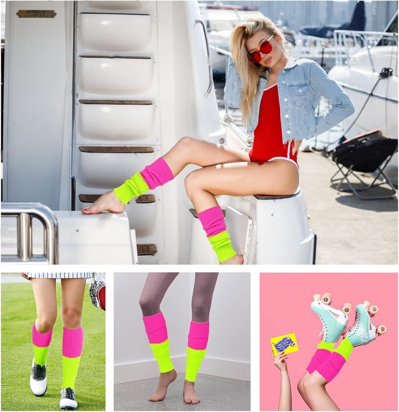 v28 Women Juniors Neon Ribbed Leg Warmers for 80s Eighty's Party Sports Yoga - Image 4